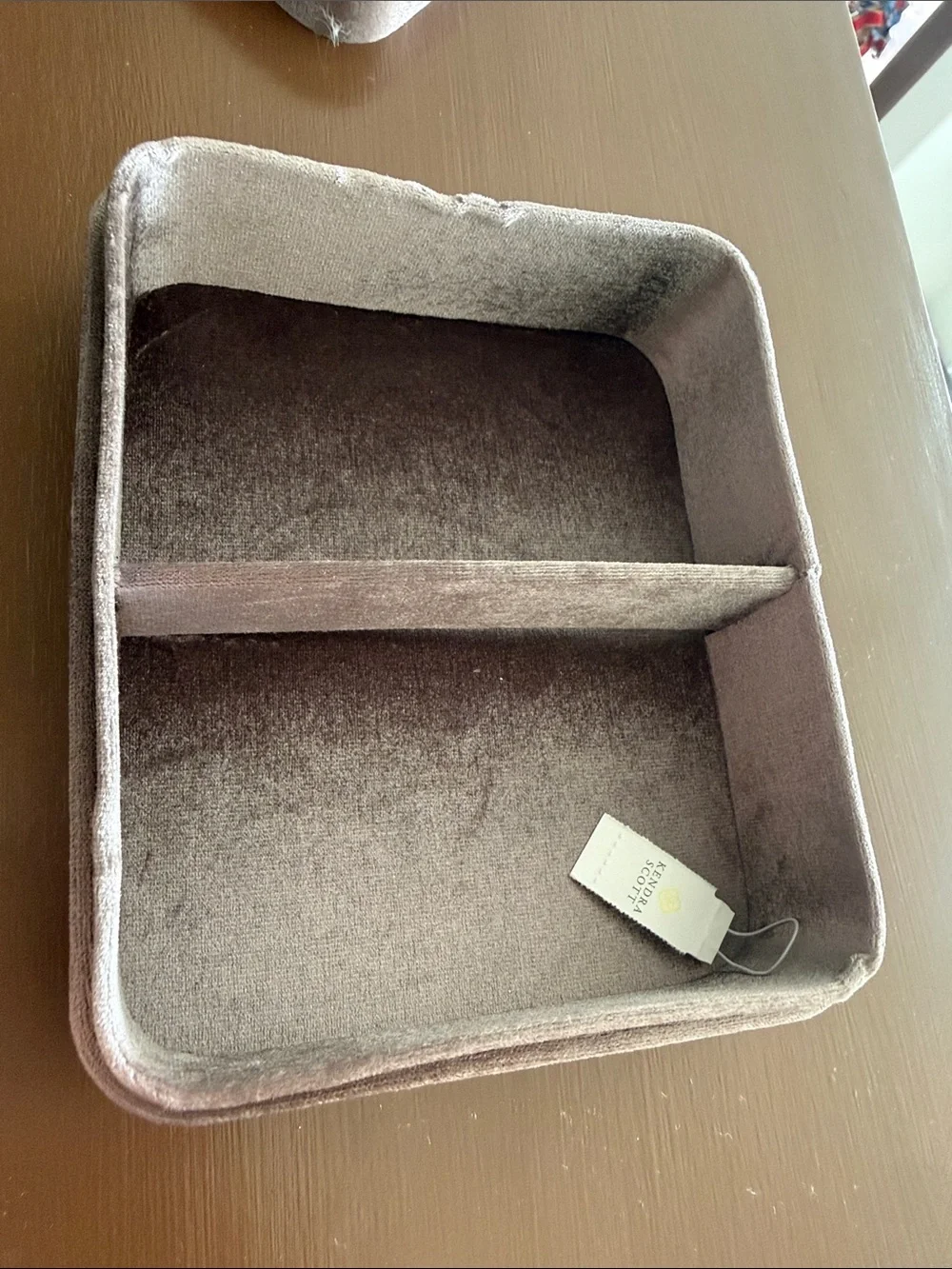 Kendra Scott Velvet Jewelry Organizer in Taupe with Gold Logo